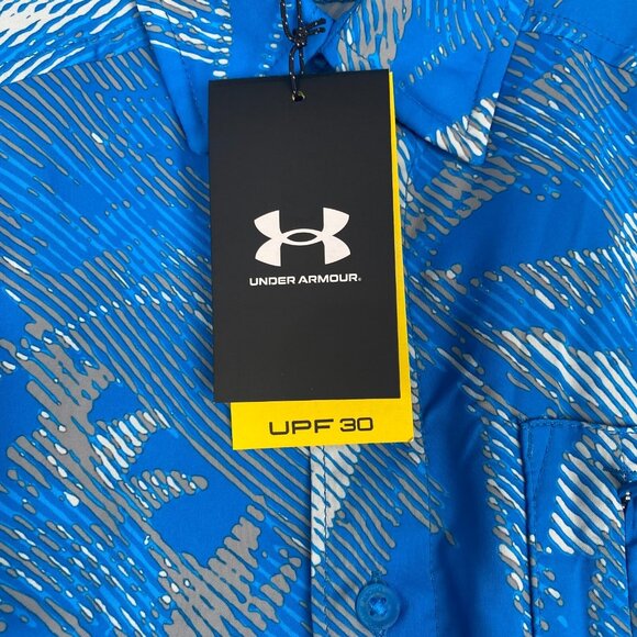 Under Armour Men's Medium UA Dockside Short Sleeve Shirt Blue Tropical 1376577 - Picture 9 of 13